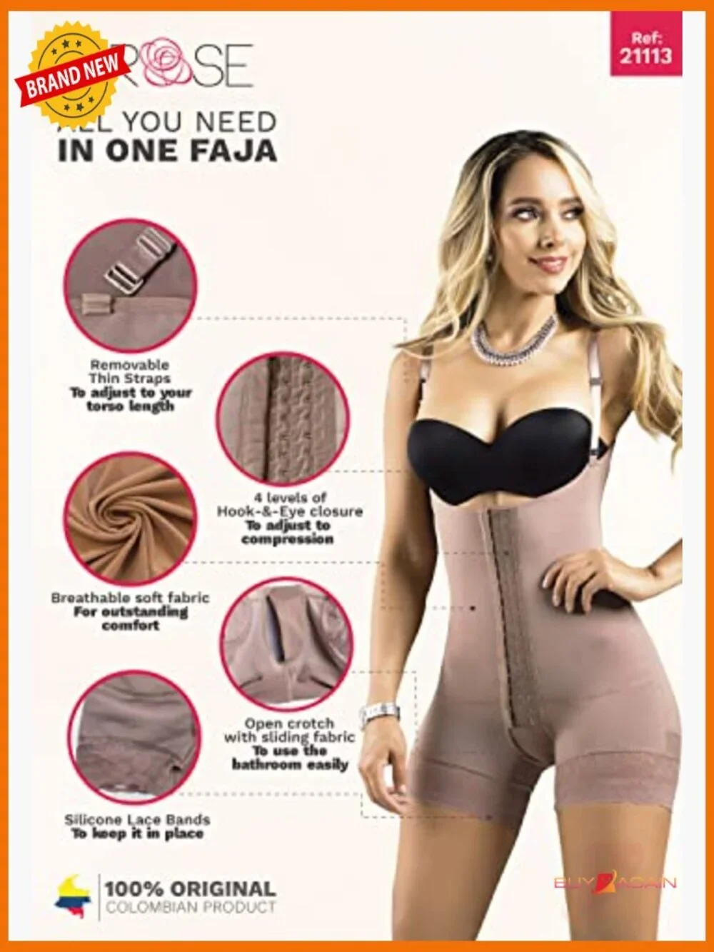 Tummy Control Shapewear Bodysuit with Open Crotch, High Compression Faja for
